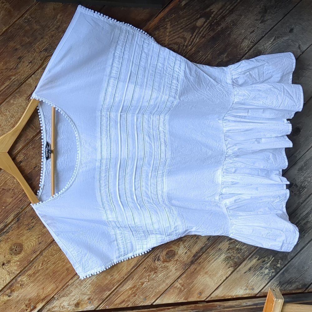 Boho Blouse White Gathered Cotton Top 3X